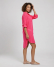 FJØRNA women's button-down cover-up mini dress with chest pockets, lightweight fabric, and casual summer style.