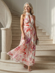 FJØRNA women's floral summer maxi dress with halter neck, sleeveless, lightweight and breathable fabric, perfect for warm weather.