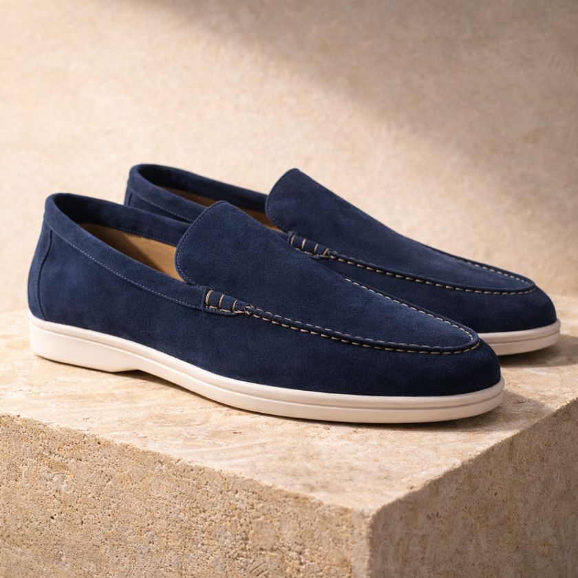 FJØRNA men's suede slip-on loafers featuring a sleek design, rounded toe, and comfortable fit, perfect for casual or formal wear.