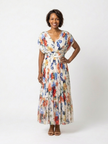 FJØRNA women's floral pleated summer midi dress with lightweight fabric and sleeveless design, perfect for warm weather.
