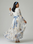 FJØRNA women's summer midi dress with floral long sleeves, lightweight fabric, and a flowy silhouette perfect for warm weather.