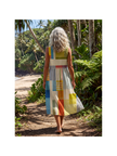 Flowy sleeveless summer midi dress for women by FJØRNA, featuring a wrap design and breathable fabric.