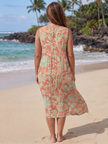 FJØRNA summer midi dress for women featuring a floral sleeveless design, perfect for beach or casual summer wear.