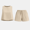 FJØRNA women's sleeveless linen co-ord set featuring a relaxed fit top and matching pants, perfect for casual summer wear.