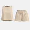 FJØRNA women's sleeveless linen co-ord set featuring a relaxed fit top and matching pants, perfect for casual summer wear.