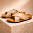 Red men's sandals by FJØRNA with cushioned soles, featuring open-toe design and adjustable straps for comfortable wear.