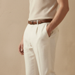 Men's linen blend straight leg trousers by FJØRNA, relaxed fit, lightweight casual pants with a comfortable fit.
