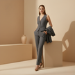 FJØRNA women's tailored co-ord set featuring stylish pants with a modern, fitted design and neutral color.