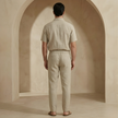FJØRNA women's linen co-ord set with shirt and trousers, perfect for summer, featuring lightweight breathable fabric.