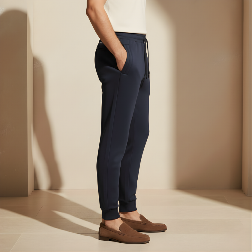 Men's FJØRNA joggers with drawstring, relaxed fit, and soft fabric, shown in a casual pose.