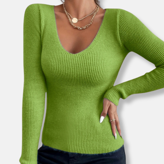 Slim Fit Ribbed Top V-Neck - 1