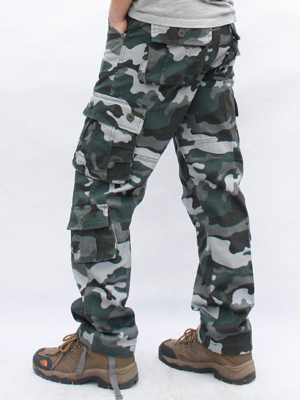 Men's camouflage military cargo pants by FJØRNA, straight cut cotton pants with side pockets for comfort and style.