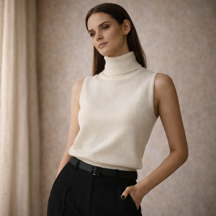 Men's FJØRNA knit turtleneck top, featuring a cozy, fitted design in soft fabric, ideal for casual or stylish winter wear.