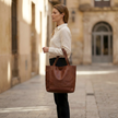 FJØRNA leather tote bag for women with anti-theft design, perfect for travel and daily use, featuring spacious compartments.