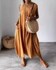 Maya | Casual Cotton And Linen Solid Color Pocket Long Sleeveless Dress