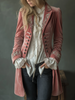 Pink floral embroidered velvet blazer for women by FJØRNA, featuring intricate floral embroidery and a luxurious velvet finish.