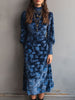 FJØRNA retro turtleneck rose print velvet midi dress showcasing a fitted silhouette and floral pattern.