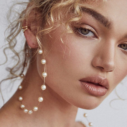 Elegant Large Pearl Hoop Earrings
