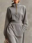 Grey Waffle Long Sleeve Maxi Dress | Casual Dress