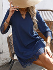 FJØRNA white A-line loose mini dress with hollow design, V-neck, and solid color, perfect for casual or summer wear.