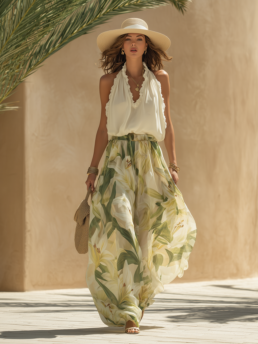 FJØRNA Lysandra white dress set with fluid, elegant design, featuring a stylish dress perfect for sophisticated occasions.