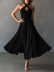 Black Halter Neck Midi Dress | Evening Dress