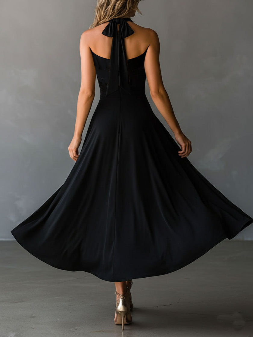 Black Halter Neck Midi Dress | Evening Dress