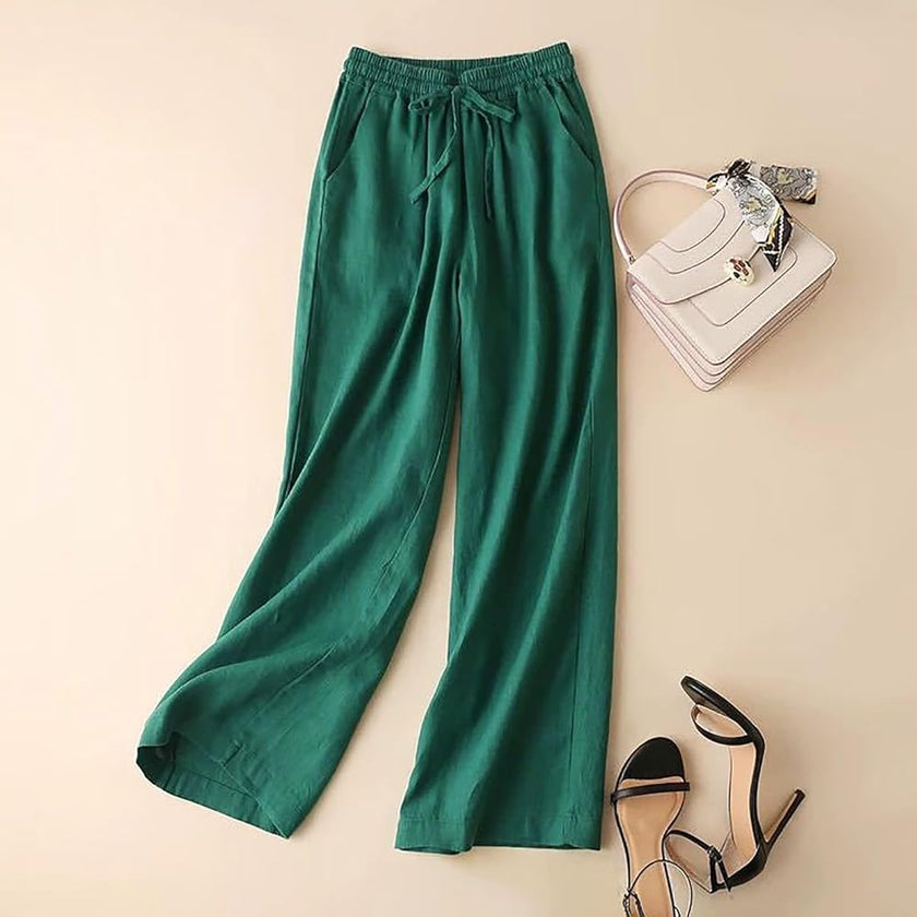 FJØRNA lightweight summer trousers for women with relaxed fit, drawstring waist, and side pockets, ideal for casual wear
