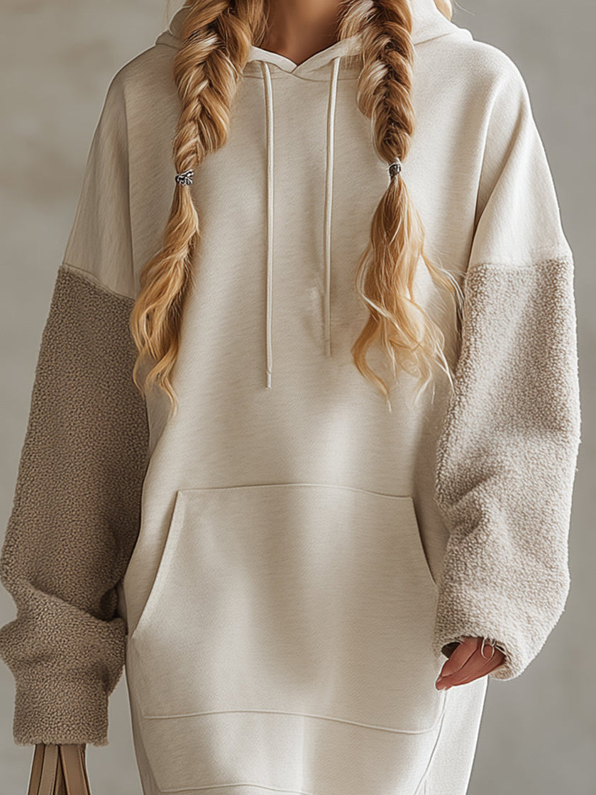 Beige Hooded Midi Dress For Women