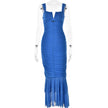 FJØRNA ruched mermaid evening dress with fitted bodice and flared skirt, shown in a stylish formal gown design.