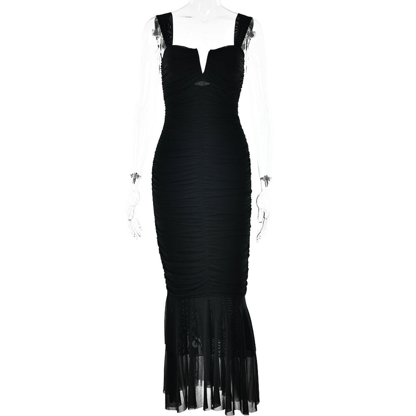 FJØRNA ruched mermaid evening dress with fitted silhouette and elegant design, perfect for formal occasions and parties.