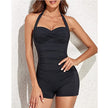 FJØRNA women's shaping halter swimsuit with pleated fit, featuring supportive design and stylish swimwear for women.