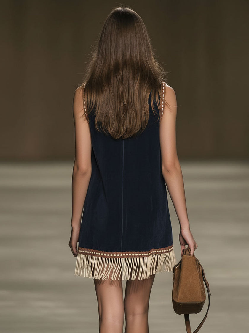 Red Faux Suede Tassel Mini Western Dress Western | Casual Dress