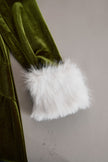 Rose red velvet faux fur collar flared jumpsuit by FJØRNA featuring wide legs and stylish design.
