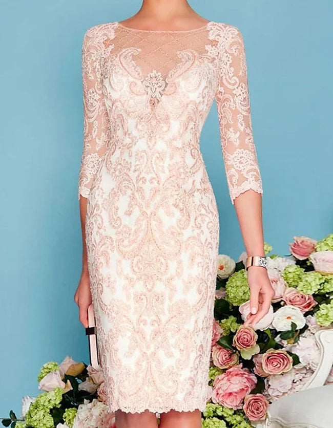 FJØRNA blush pink lace midi dress, two-piece set for women, featuring intricate lace details and elegant design.