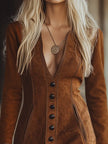FJØRNA brown faux suede tassel mini dress, casual style with tassel details and a fitted silhouette, perfect for everyday wear
