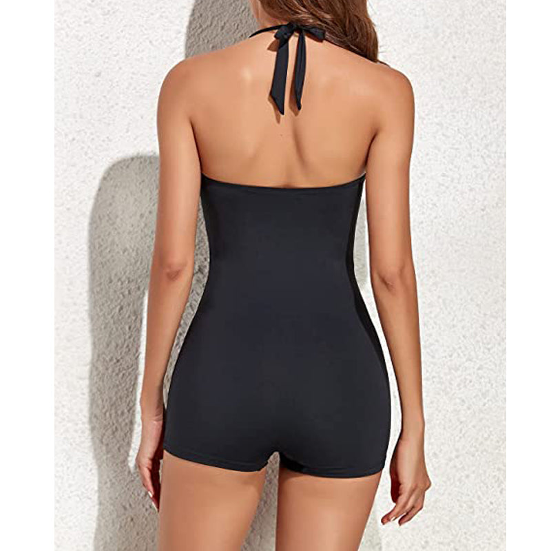 Women's FJØRNA shaping halter swimsuit with pleated fit, featuring a flattering design and supportive swimwear style.