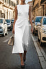 FJØRNA solid color sleeveless round neck casual midi dress hanging on a wooden hanger