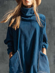 Blue Corduroy Midi Dress | Casual Dress