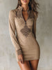 Red Suede Embroidered Mini Dress For Women
