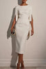 FJØRNA solid color elegant round neck midi dress with half sleeves and beaded decoration, slim fit style.