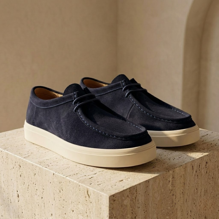 FJØRNA men's suede lace-up loafers, stylish shoes with a sleek design, featuring smooth suede material and classic slip-on style.