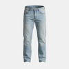 Men's tailored denim jeans from FJØRNA, featuring classic blue color and slim fit design, shown on a hanger.