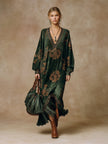 Green Faux Suede Tassel Maxi Dress For Women