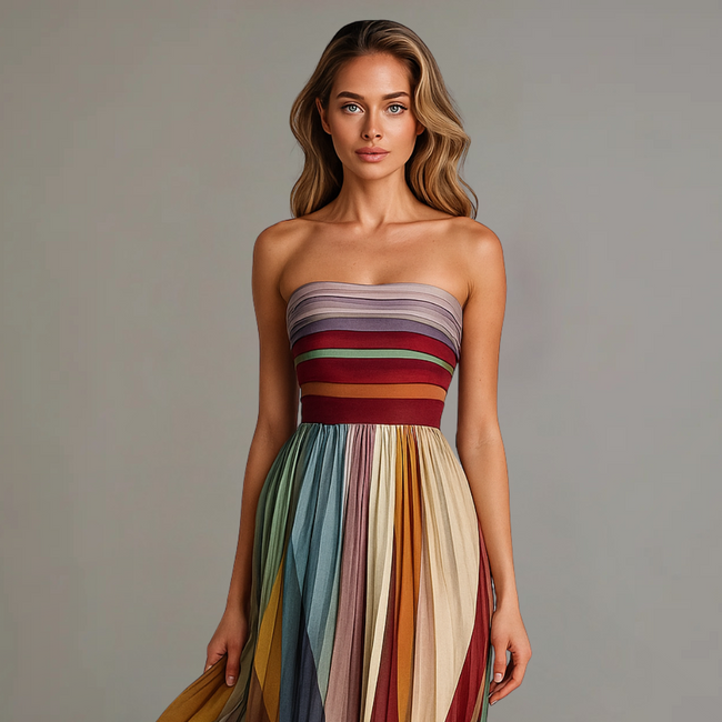 FJØRNA lightweight summer maxi dress for women, pleated ankle length flowy dress in soft fabric, perfect for warm weather.