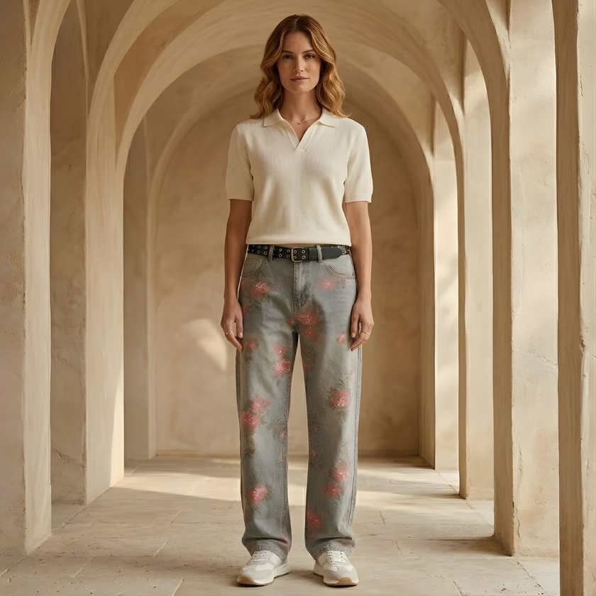 FJØRNA men's relaxed fit baggy denim jeans, casual pants with a comfortable loose fit, shown in a front view.