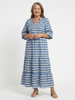 FJØRNA women's summer midi dress with a colorful print and wrap design, perfect for warm-weather casual wear.