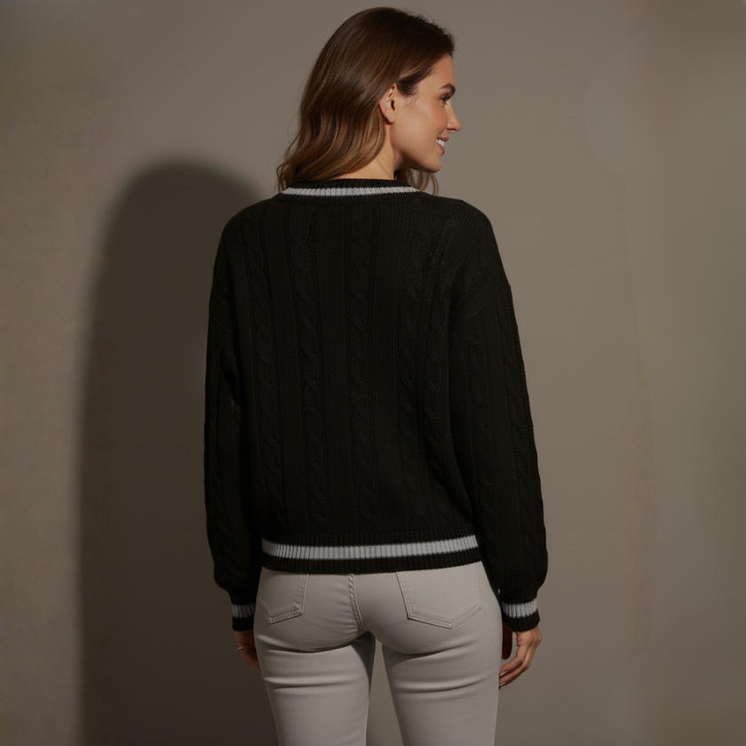 Contrast Trim Cable Knitted Sweater