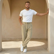 Men’s FJØRNA straight leg corduroy trousers, casual pants in brown with visible ribbed corduroy fabric.