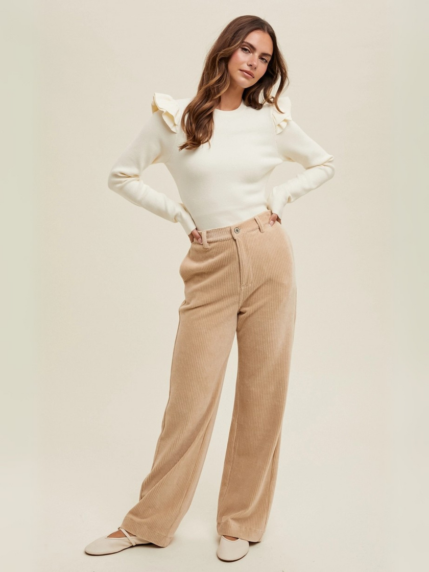 Women's Long Sleeve Ruffle Sweater